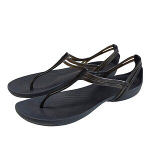 CROCS Isabella Strappy Sandals, Black, Rubber, Comfort, Thong Toe Post, Size 8